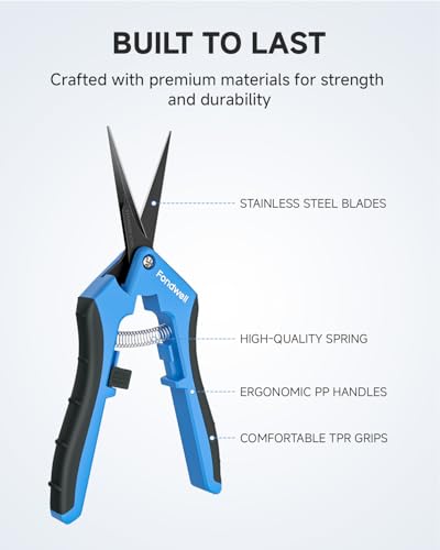 Fondwell 6.5" Precision Pruning Shears for Gardening Bud Trimming Scissors | 1-Pack Garden Snips, Ultra-Sharp Non-Stick Straight Blades, Fatigue-Free - Best for Delicate Cutting Flower Stems Herbs Buds - color: Black (Straight Blades)