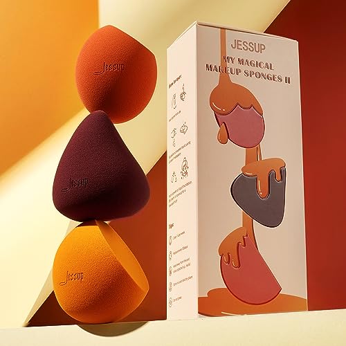 Jessup 3 Makeup Sponge Set, Soft Reusable Foundation Blending Sponge SP013 | Latex-Free, Minimal Product Waste, Seamless Foundation Coverage, Flat Edge for Concealer, Contour, Powder and Natural Makeup - color: A.3-pcs Set