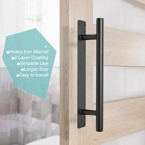 12 Inch Black Exterior Sliding Barn Door Handles, Gate Pull Handles | Pack of 2, Heavy Duty Metal, Indoor & Outdoor, Farmhouse Garage Fence Sheds Cabinet Closet Drawer Door Pulls, 2 Size Screws - style: Round