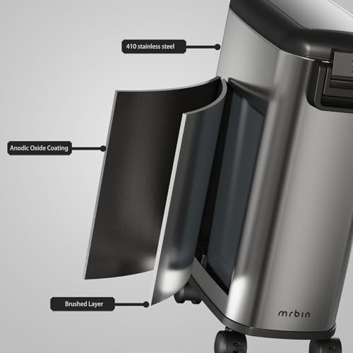 MRBIN Pet Food Storage Bin, Dog Food Bin 12L with Scoop Airtight Pet Food Container Stainless Steel with Wheels, Eclipse Grey