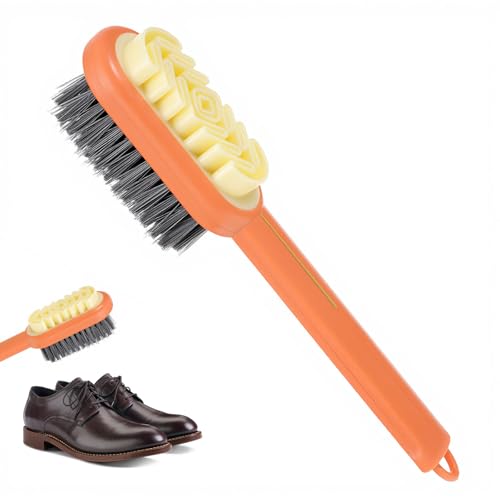 Suede Shoes Brush, 2-in-1 Rubber Polish Eraser Lazy Shoe Brushes All-Round Cleaning Tool Orange Shoe Brush and Eraser with Soft Bristles for Suede Nubuck Shoes Bag Jacket Boots Cleaning