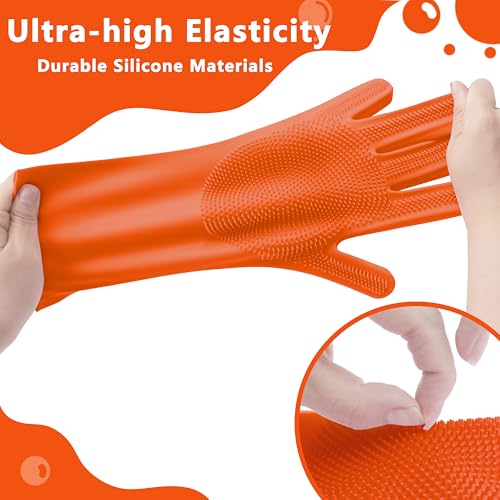 Pet Grooming Gloves—Dog Washing Gloves with High-Density Teeth | Dog Bath Scrubber with Enhanced Five Finger Design, Silicone Gloves for Dogs and Cats Bathing, Massage (Orange) - color: Orange