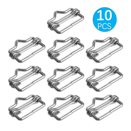 Electric Fence Polytape Splicer, 1-1/2 Inch, 10 Pack | Polytape Buckle, Galvanized Steel, Poly Tape Splicers, Fencing Polytape Connectors, Silver