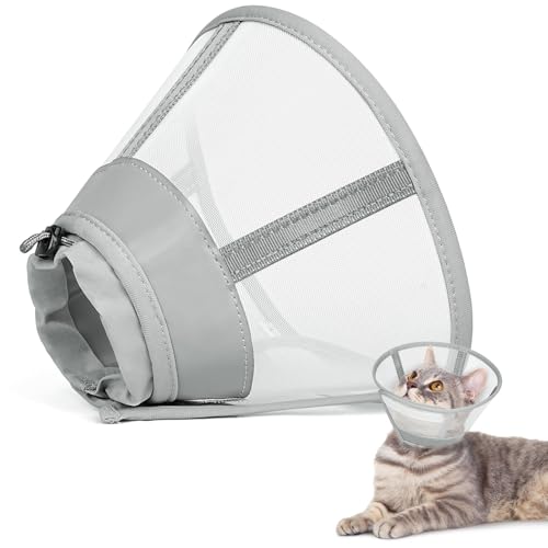 Supet Cat Cone Collar Soft, Air Mesh Recovery Collar to Stop Licking, Breathable Neck Cone Alternative, Lightweight Cat Head Cone Anti Scratch (White,S) - color: White, size: S