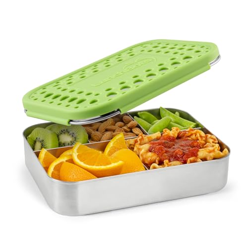 LunchBots Large Cinco Stainless Steel Kids Bento Box 5-Section Green 32 oz - color: Green, size: 5 Section