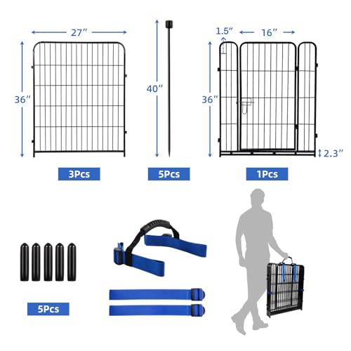 ADAVIN Tall Garden Fence with Gate, 36 in(H) 4 Panels Heavy Duty Iron Metal Animal Barrier Fence, Fence Blocker for Dogs, Portable Temporary Fencing. Total 9 Ft(L). Black - size: 4panels-36in(H)×9ft(L)