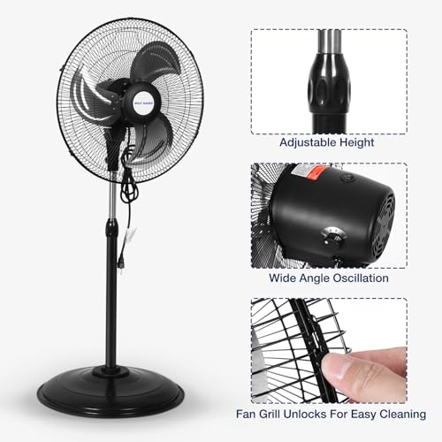 BILT HARD 18" High Velocity Pedestal Fan with 3-Speed Setting, 3900 CFM Heavy Duty Oscillating Metal Stand Fan with Aluminum Blades for Residential, Commercial and Garage - size: 18 in.