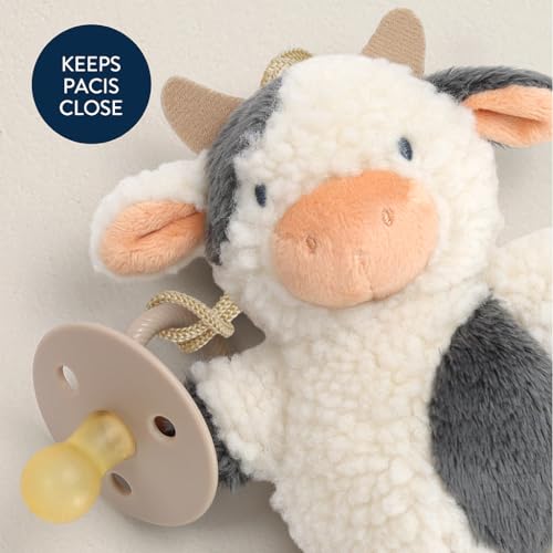 Itzy Ritzy Pacifier & Lovey Set - Natural Rubber Pacifier with Plush Cow | Natural Rubber Pacifier with Detachable Bear Lovey, Soft Cotton Fabric, Large Vent Holes, and Soothing Comfort for Babies - color: Cow