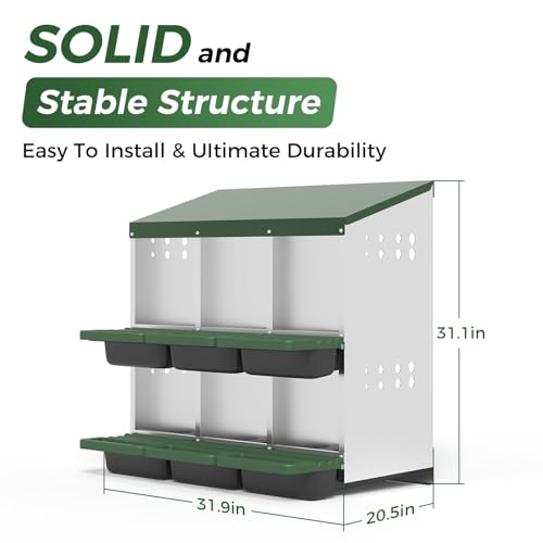 6-Compartment Chicken Nesting Box, Heavy Duty Galvanized Steel Poultry Nest Box, Wall Mount/Freestanding Design for Hens, Ducks, Backyard Homesteads & Farm Use, Green, with Soft Mats, No Stand - color: Green, size: 6 Room&Mat Board