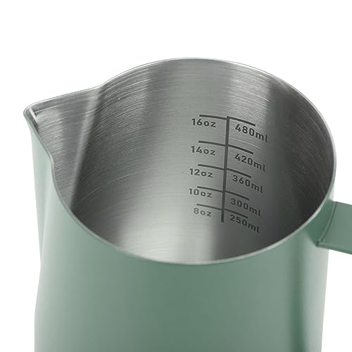 480ML Milk Frothing Pitcher,Steaming Pitcher,Milk Frother Cup,Coffee Frothing Cup 304 Stainless Steel Milk Frother Jug Point Mouth Latte Art Pitcher with Inner Scale(#1) - color: #1