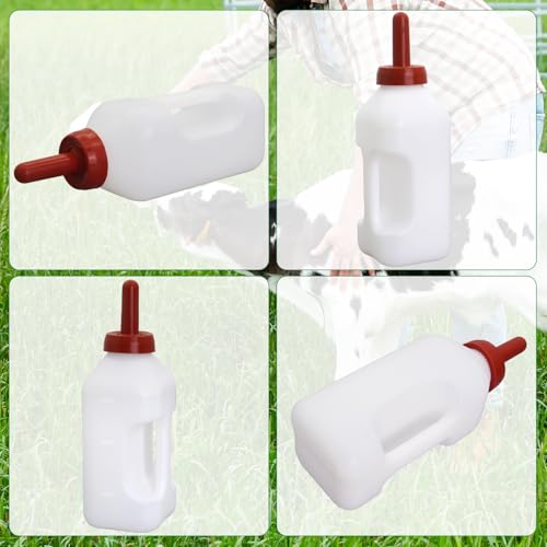 Calf Bottle with Hand Grip Handle and a Replacement Nipple, 2 Quart Calf Milk Feeder Nursing Feeding Bottle, Red, Natural Rubber Nipples - size: 32 Count (Pack of 2)