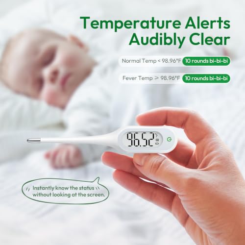 8 Second Basal Thermometer for Adults & Kids, Accurate & Safe, Pack of 9 | Fever Alarm and Memory Recall, Oral, Ovulation or Underarm Use - size: 9 Pack