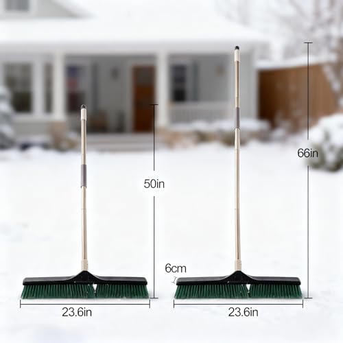Eyliden Heavy Duty Push Broom 24" with 66" Long Handle | Garage Sweeper, Outdoor Stiff Bristles, For Concrete Sidewalk Driveway Yard Patio Deck Warehouse, Sweep Snow