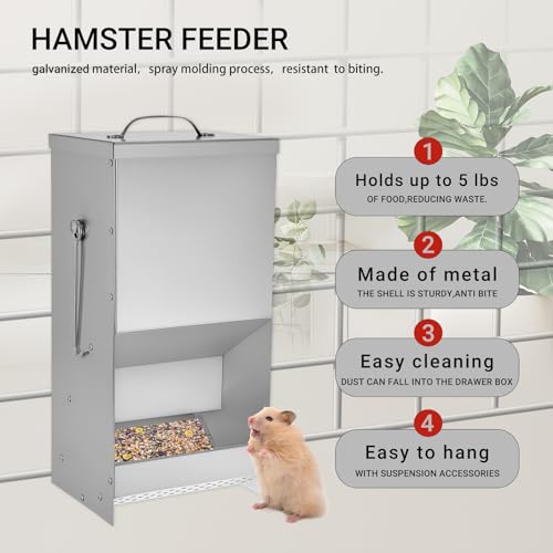 Rabbit Feeders Automatic for Cages,5 Pound Large Metal Trough Feeder Silver | Large Capacity Galvanized Outdoor Bunny Food Dispenser with Lid for Rabbits Chicken Guinea Pig Pet and Other Small Animals