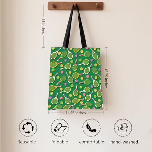 Aesthetic Canvas Tote Bag for Women - with Magnetic Snap Closure & Zipper Inner Pocket Reusable Totes Bag - color: Tennisball1