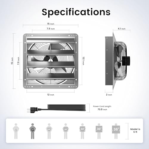 Xcity 12" Shutter Exhaust Fan, 1597 CFM Attic Fan | Powerful 1597 CFM airflow with AC motor, automatic shutters and waterproof design for gable, garage and greenhouses. - size: 12 Inch