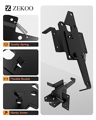 ZEKOO Stainless Steel Vinyl Fence Gate kit, Self Closing Gate Hinge & Latch | Rust Proof, Use for Vinyl Fence Gate and Wood Fences Gate, Heavy Duty 1 Gate Latch 2 Gate Hinges (Black) - color: Black One Set