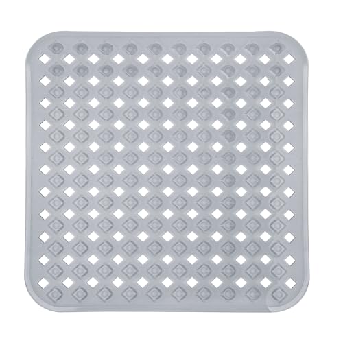 Yimobra Square Shower Mat Non Slip, Super Strong Suction Cups, 21"X21" Bath Tub Mat with Drain Holes, Machine Washable Fast Draining Bath Mats, Bathroom Essentials,Clear Gray - color: Clear Gray, size: 21 X 21 Inch