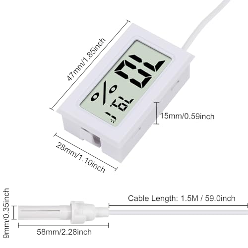 3Pcs Fahrenheit Thermometer Hygrometer Mini Digital with Probe Electronic Temperature Humidity Gauge Meters Indoor LCD Display for Humidors,Greenhouse,Garden,Incubator Reptile Terrarium