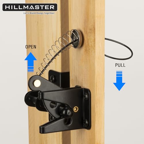 HILLMASTER Self Locking Gate Latch for Wooden Fence with Steel Spring Cable Pull,Heavy Duty Gravity Fence Latch for Metal Gates,Vinyl Fence,Gate Hardware Gate Door Lock for Outdoor Pool,Black Finish - style: Ring Pull