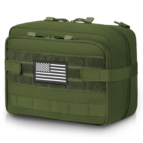 Jueachy Tactical Molle Pouch Large Admin Bag Utility Tool Pouches Molle Attachment EDC Pouches Expandable Molle Accessories Organizer Medical Pocket U.S.A Patch Included - color: Green