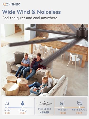 ZMISHIBO 96 Inch Industrial Ceiling Fan without Light, 8 Aluminum Blades | DC Motor, Damp Rated, 6 Speeds, Remote Control, 3 Downrods, Flat/Sloped Ceiling, Commercial, Farmhouse, Garage, Warehouse - color: Oil-bronze, size: 96inch