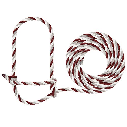 Weaver Livestock Braided Poly Rope Cattle Halter, Adjustable Style Cow Calf Halter, Livestock Handling Equipment for Showing, Maroon/Gray/White, 7'