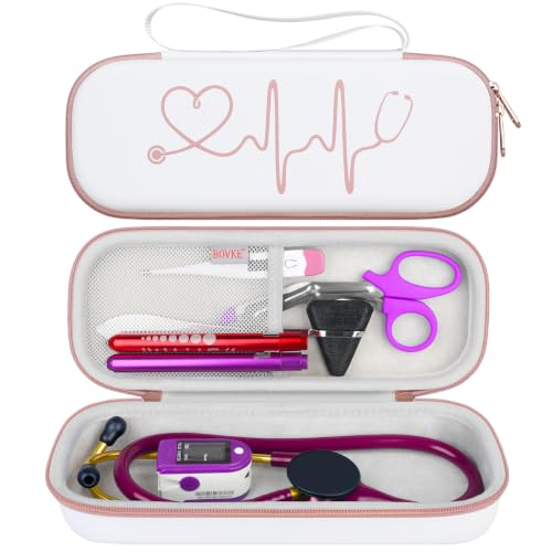 BOVKE Case for 3M Littmann Classic III/Cardiology IV - White Rosegold | Lightweight II S.E/ MDF Acoustica Stethoscopes Hard Bag, Medical Supplies Case for Nurses, Doctors, Nursing School Essentials - color: White Rosegold