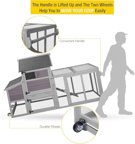 Aivituvin Expandable Mobile Chicken Coop with Wheels for 4–6 Chickens, Reinforced Nesting Box, Full-Cover UV Roof, Weatherproof Outdoor Hen & Duck House with Metal Tray, 77" L x 33.3" W x 46.5" H - color: Grey, size: 77.0"L x 33.3"W x 46.5"H