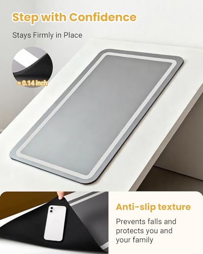 Soft Diatomaceous Earth Bath Mat, Super Absorbent Bath Mat, Quick Dry Large Bathroom Mats, Gray Bathroom Rugs Non Slip Washable, Stone Bath Mats Substitute, Bath Room Runner Decor, 15.74" x 47.2" - size: 1'4" x 3'11" (Rectangular)
