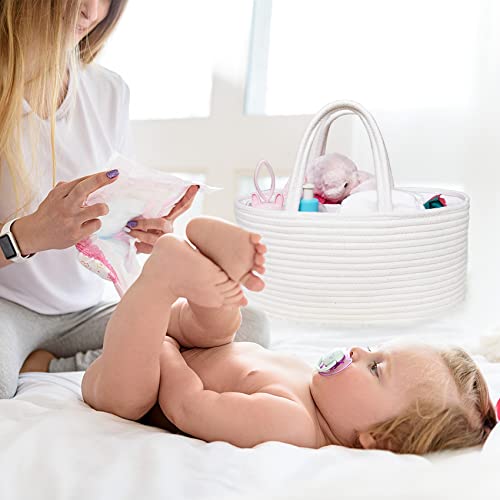 ABenkle Baby Diaper Caddy, Nursery Storage Bin and Car Organizer for Diapers Wipes, Cotton Rope Basket Changing Table Caddy - color: White, size: Large