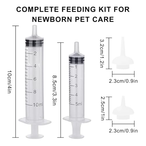 Pet Feeding Syringe with Silicone Nipples | Kitten Syringe for Feeding Newborn Kittens, Puppies, Rabbits and Small Animals (5ml+10ml +10 Silicone Nipples) - color: White