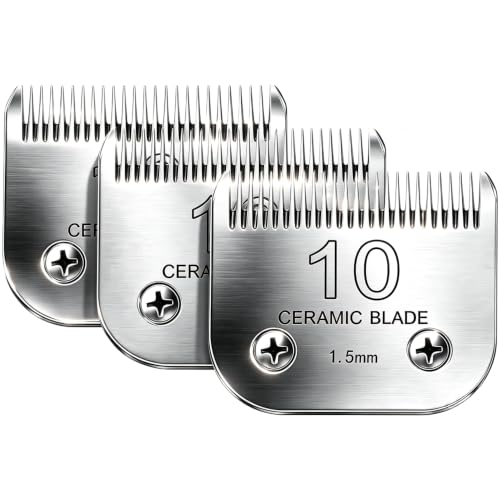 Detachable Pet Clipper Blades Dog Grooming Clipper Replacement Ceramic Blades, Compatible with Andis, Wahl, Oster(3Pack Size 10#,Cut Length 1.5mm) - size: 10#*3 (1.5mm)