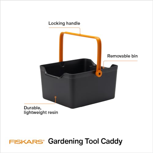 Fiskars Garden Tool Caddy, Portable Storage Organizer for Indoor Gardening | Locking Handle, Removable Bin (Wall-Mountable) for Snips & Pruning Shears, Durable Recycled Resin Carrier, Cabinet-Sized - style: Tool Caddy