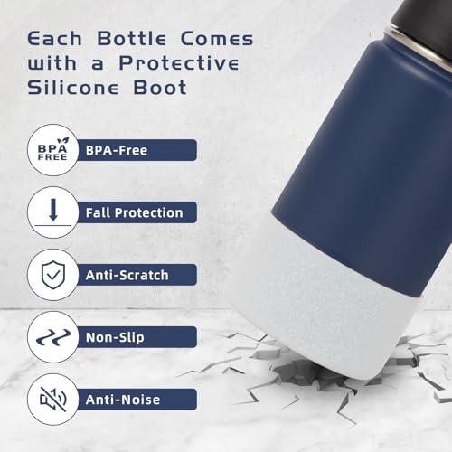 Volhoply 14oz KIds Stainless Steel Insulated Leakproof Water Bottle with Straw Lid and Silicone Boot,BPA-Free Easy Use for Boys&Girls,Double Wall Vacuum Bottles(Navy,1) - color: Navy