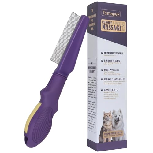 Pet Flea Comb for Dogs & Cats,Removes Tangles & Flea, Tear Stain Removal, Stainless Steel Metal Teeth, Non-slip & Anti-static Rubber Handle, Safe & Gentle Pet Grooming Comb - size: Pet Flea Comb
