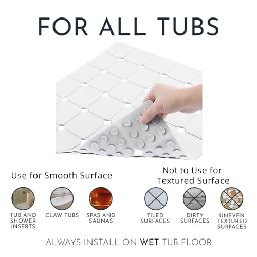 Shower Mat Non Slip 21"x21" Silicone Foldable Bath Mat with Suction Cups & Drain Holes, Odorless, Eco-Friendly & Durable, Machine Washable Shower Stall Mat for Adults, Seniors White - color: White