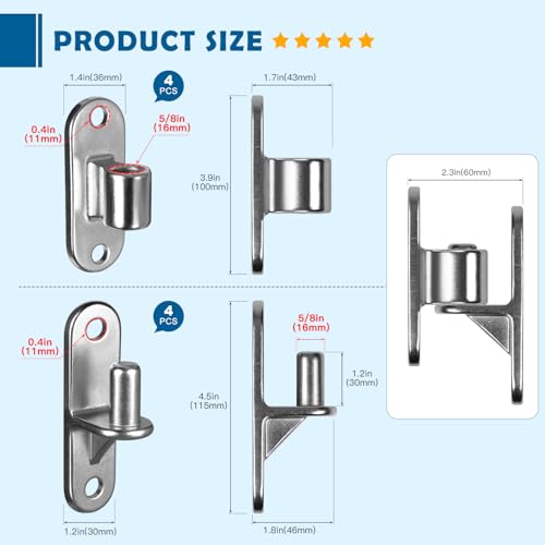 Gate Hinges Heavy Duty Gate Hinges, 4Pack(8Pcs) SUS304 Wall Mount Gate Hinge for Wooden or Concrete Fence with 5/8'', Capacity Up to 600LBS(Not Screws) for Wooden Fences and Farm Gates - color: 4Pack(8pcs) without screws