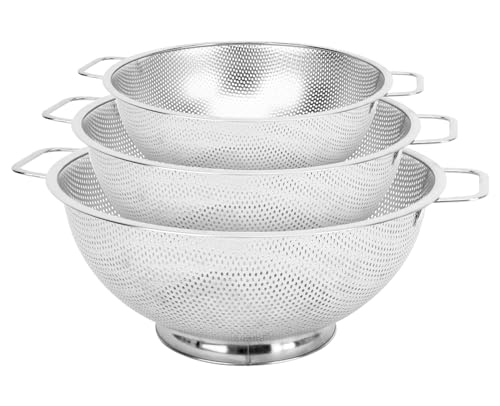3PCS Colander for Kitchen, 3QT & 4QT & 5QT, Stainless Steel Colander Strainer with Handle for Fruits Vegetables Cooking Food, Dishwasher Safe - size: 3QT+4QT+5QT
