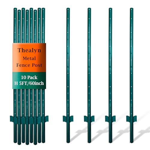 4.8ft Fence Posts, Pack of 10 - Sturdy Metal U-Post & Step-in Stake | No Digging Poles for Garden Wire Fencing and Yard Signs (Fits 4-ft Fence Mesh) - size: 4.8 Feet