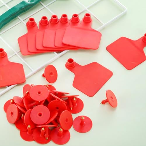 Lothee 100 Pcs Blank Cattle Ear Tags Large Plastic Precision Animal Identification Blank Livestock Ear Tags for Cattle Cow Horse Dog Pig Goat Sheep Farm Management (Red) - color: Red