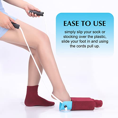 CAidRE Sock Aid - Wide 3.93" Sock Aid with Foam Handles, Sock Aide Device for Elderly, Sock Helper Easy On Easy Off for Regular Socks, Blue - color: Blue