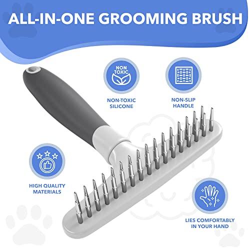 Dog rake deshedding dematting Brush Comb - Undercoat rake for Dogs, Cats, matted, Short,Long Hair Coats - Brush for Shedding, Double Row Stainless Steel pins - Reduce Shedding by 90% (White) - color: White