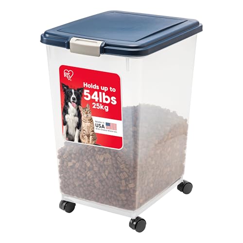 IRIS USA Dog Food Storage Container, Up to 54 lbs, Navy, Made in USA | Wheels for Mobility, Airtight Seal, BPA-Free, Best for Bird Seed, Cat food, Cat Litter, Chicken Feed, Pellets - color: Navy, size: 54 lbs