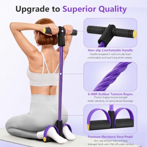 Pedal Resistance Band with Handle, 6-Tube Natural Rubber Exercise Bands | Upgraded Foot Pedal Resistance Bands for Working Out, Multifunction Tension Rope for Abdomen, Waist, Arm, Leg, Pilates - color: Black & Purple