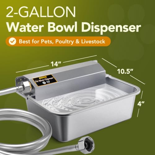 Automatic Water Dispenser for Dogs 2 Gallons, 304 Stainless Steel Dog Water Bowl Dispenser for Farm Chicken Pets Indoor&Outdoor Dog Waterer Feeder Fit 3/4'' GHT Faucet Auto Filling Wide Drinking Area