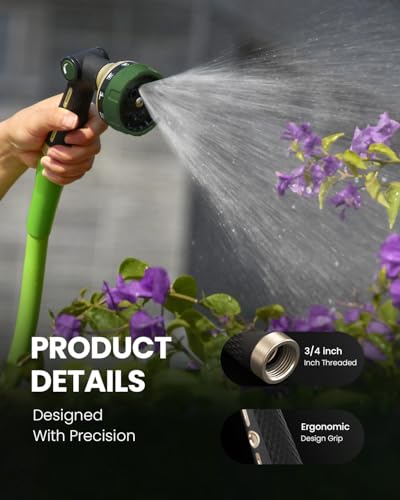 RAINPOINT Garden Hose Nozzle - 100% Heavy Duty Metal Thumb Control Spray Nozzles for Garden Hose High Pressure, 10 Pattern Water Hose Nozzle for Car Wash, Watering Lawn, Pets, Dark Green - color: Dark Green