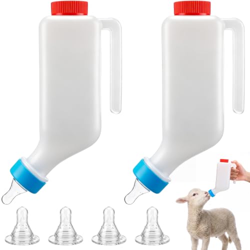 2 Sets Lamb Goat Feeding Bottles with Silicone Nipples, Thickened Heavy Duty Upside Down Hanging with Measurement Marks, Livestock Nursing Bottle for Lamb Goat Fawn Puppies Farm Use (800ml) - size: 800ml