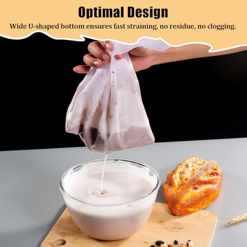 Nut Milk Bag Reusable 2 PCS 12" x 10" Food Strainer Nut Bags for Straining Almond/Soy Milk Greek Yogurt Professional for Cold Brew Coffee Tea Beer Juice Fine Nylon Mesh Cheesecloth - color: 2 pcs