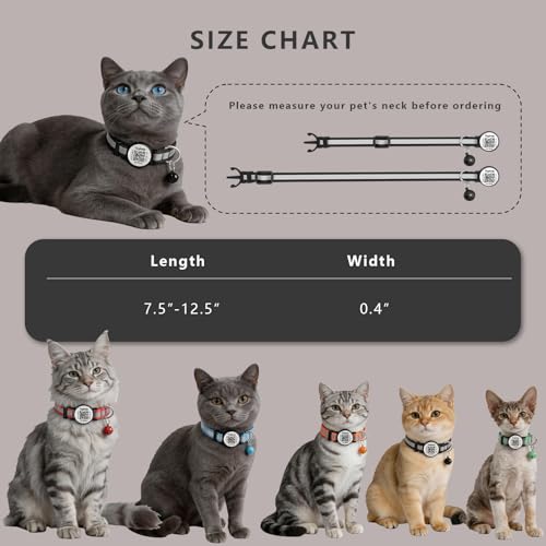 2 Pack QR Code Cat Collar for Lost Cat Recovery, Breakaway Reflective Collar with Bell & Instant Online ID, Adjustable 7.5-12.5 Inch for Peace of Mind (Black & Rose Red) - color: Reflective tape - Black & Rose Red